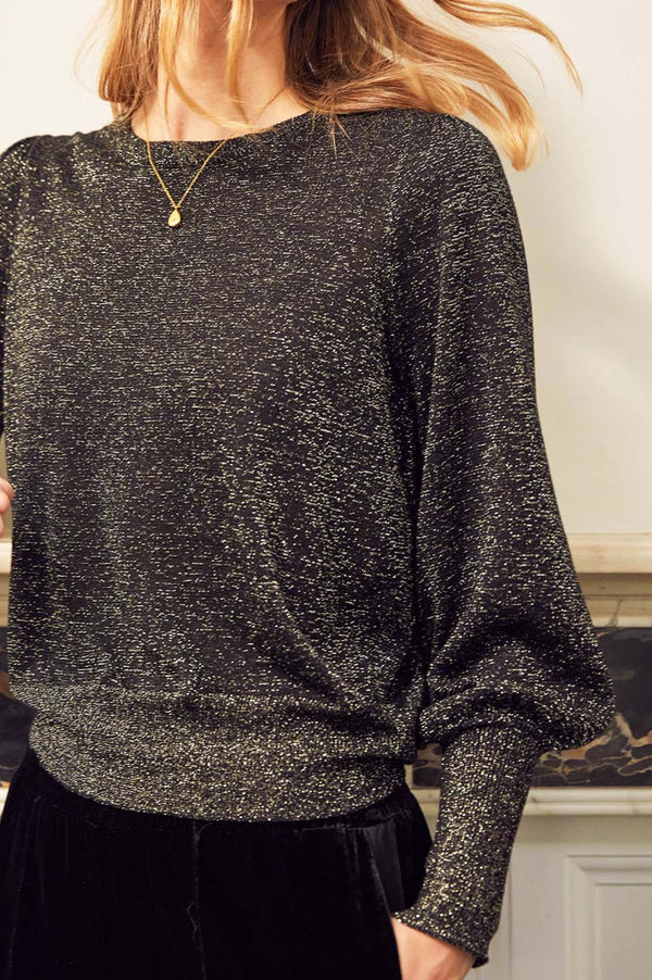 Metallic Knit Crew Neck Jumper | Black/Gold