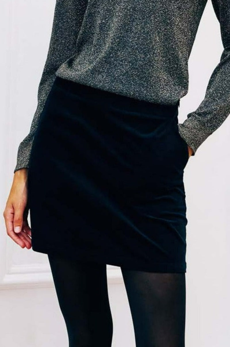 Sapphire Cotton Stretch Velvet Mini Skirt | Black