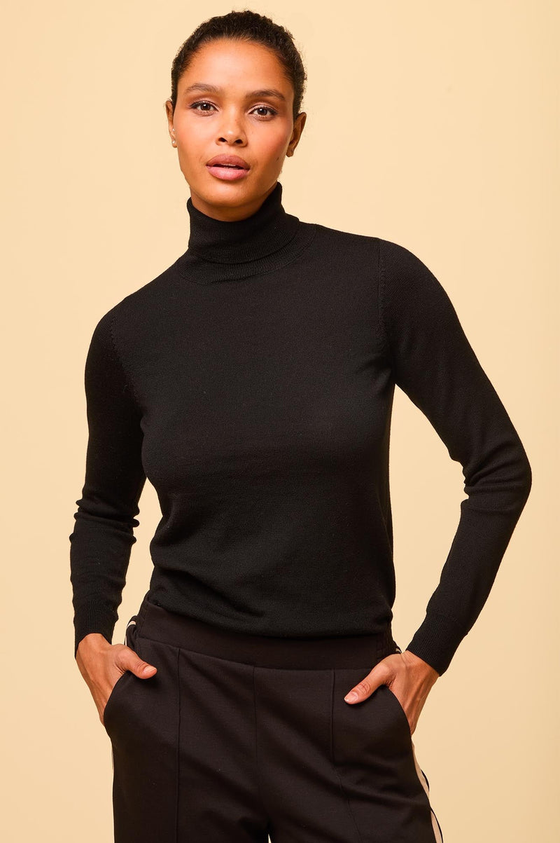 Merino Wool Polo Neck Base Layer | Black/Taupe