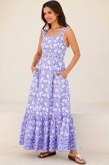 Aurelia Organic Cotton Block Print Dress | Iris Blue/White