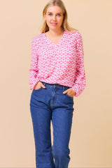 Clea Blouse | Maui Pink/White