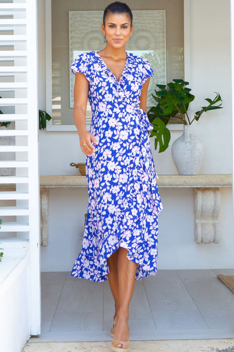 Demi EcoVero™ Wrap Dress | Blossom Cobalt/Pink