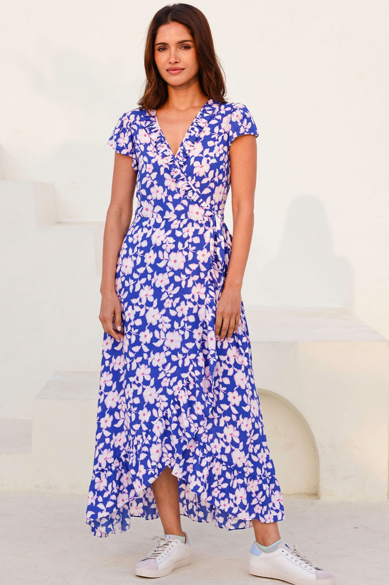 Demi EcoVero™ Wrap Dress | Blossom Cobalt/Pink