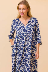 Emma EcoVero™ Midi Dress | Blossom Cream/Navy