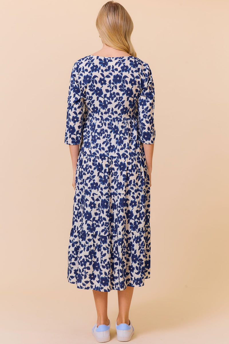 Emma EcoVero™ Midi Dress | Blossom Cream/Navy