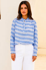 Kaia Blouse | Aztec Light Blue/Red