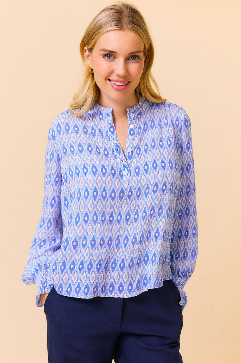 Kaia Blouse | Aztec Light Blue/Red