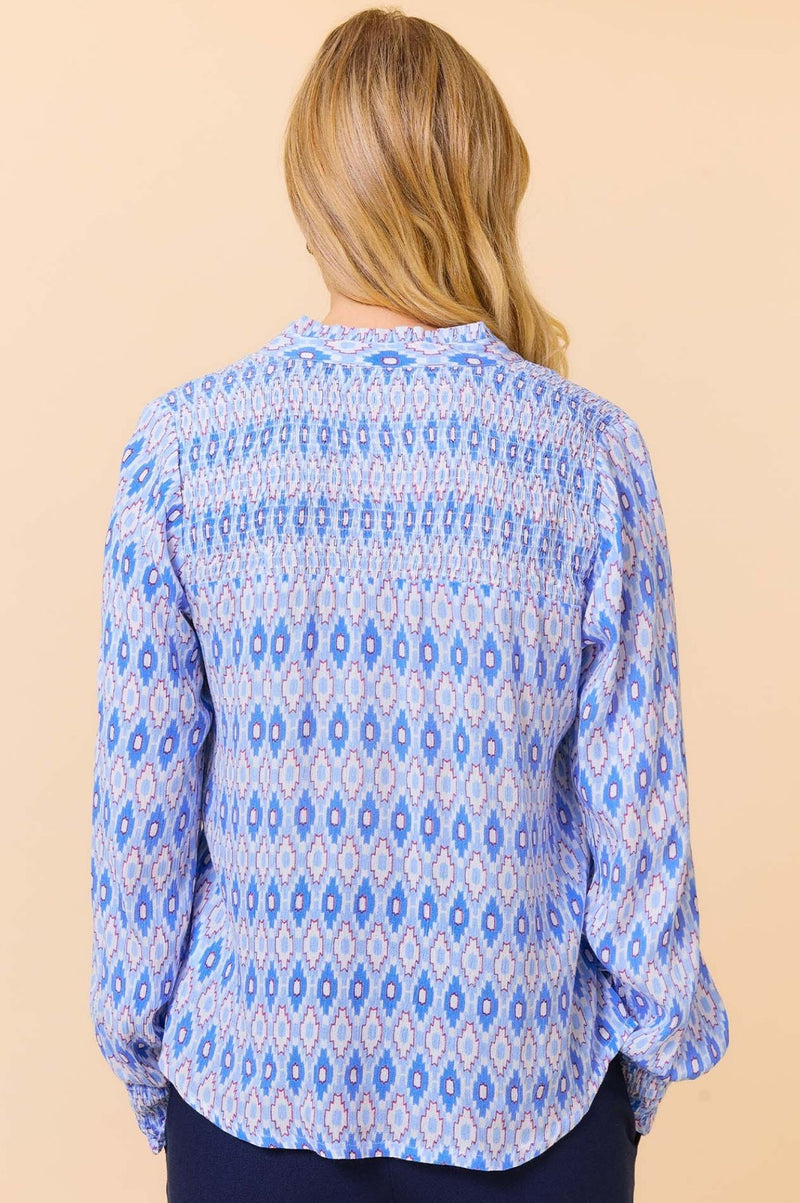 Kaia Blouse | Aztec Light Blue/Red