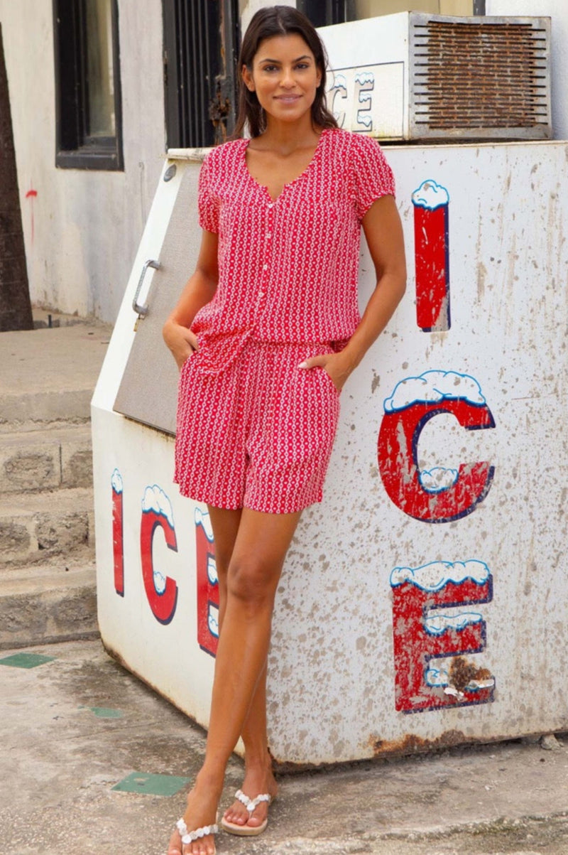 Lisbon Blouse | Santorini Border Red/White