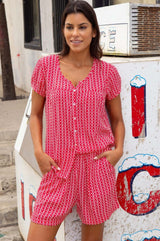 Lisbon Blouse | Santorini Border Red/White