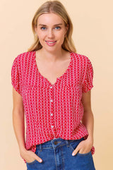 Lisbon Blouse | Santorini Border Red/White