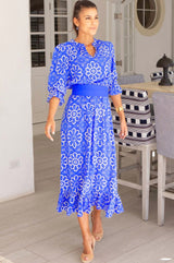 Maeve EcoVero™ Dress | Lace Floral Cobalt/White