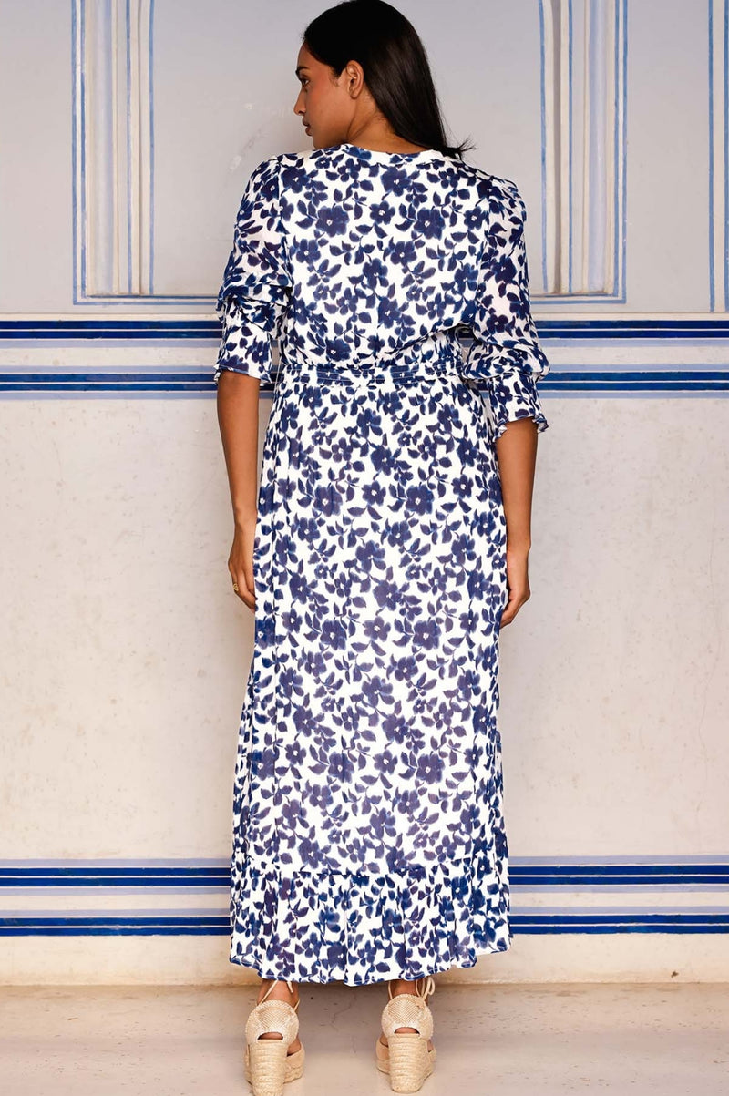 Maeve Georgette Dress | Blossom Navy/White