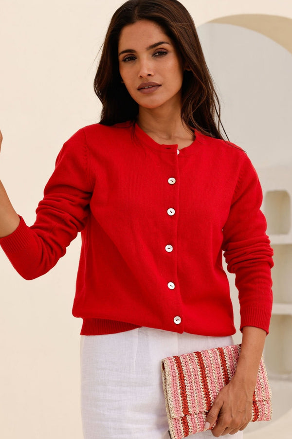 Merino Wool Classic Cardigan | Red