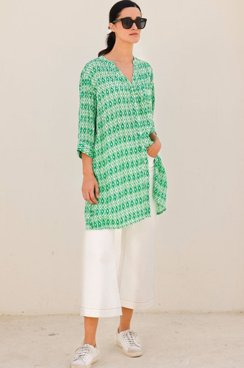 Mila Shirt Tunic | Aztec Green/White