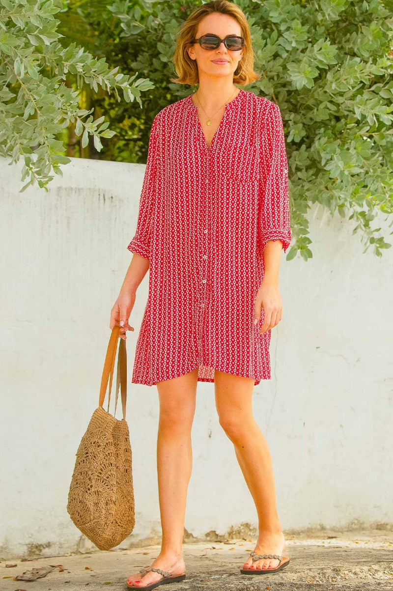 Mila Shirt Tunic | Santorini Red/White