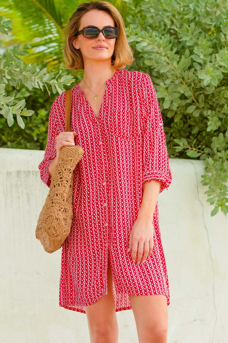 Mila Shirt Tunic | Santorini Red/White