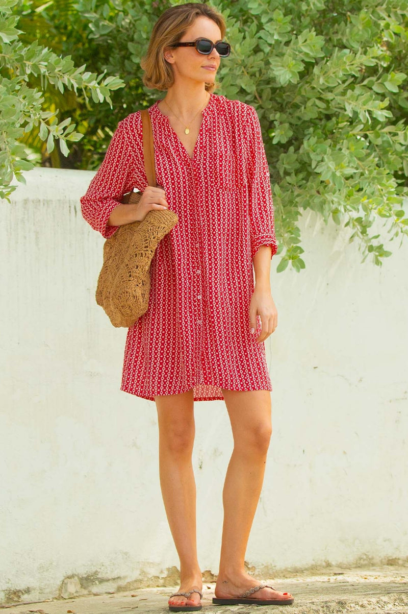 Mila Shirt Tunic | Santorini Red/White