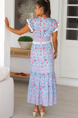 Pippa Block Print Dress | Gardenia Blue/Red