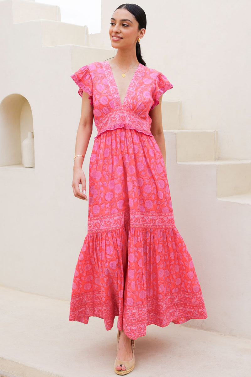 Pippa Block Print Dress | Mara Red/Pink