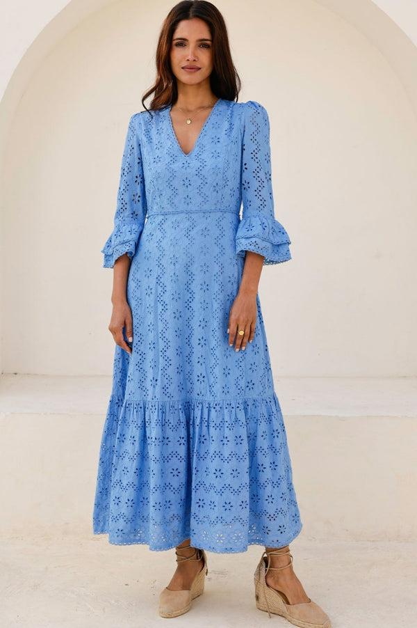 Victoria Broderie Dress | Blue