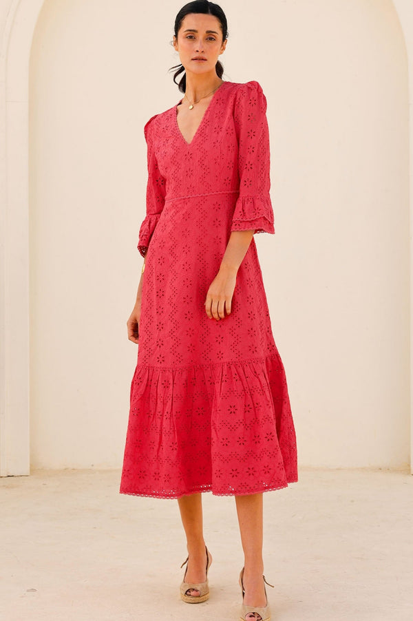 Victoria Broderie Dress | Red