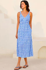 Vinnita Dress | Maui Print Blue/White