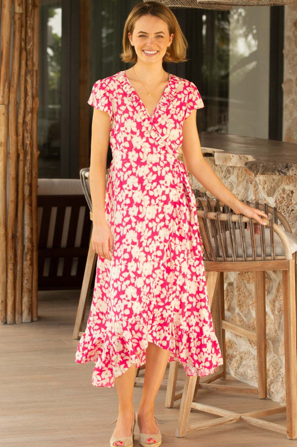 Demi EcoVero™ Wrap Dress | Blossom Pink/White/Green