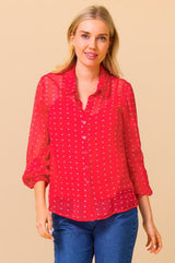 Ffion Blouse | Flower Polka Dot Red/White