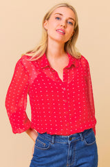 Ffion Blouse | Flower Polka Dot Red/White