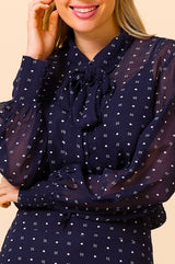 Ffion Blouse | Flower Polka Dot Navy/White