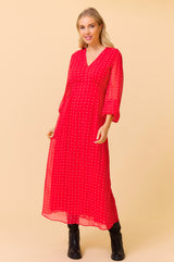 Evelyn Dress | Flower Polka Dot Red/White