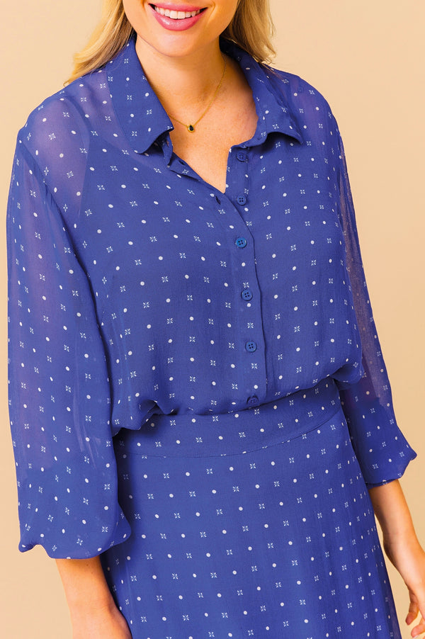 Ffion Blouse | Flower Polka Dot Cobalt/White