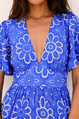 Sylvie EcoVero™ Dress | Lace Floral Cobalt/White