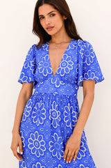 Sylvie EcoVero™ Dress | Lace Floral Cobalt/White