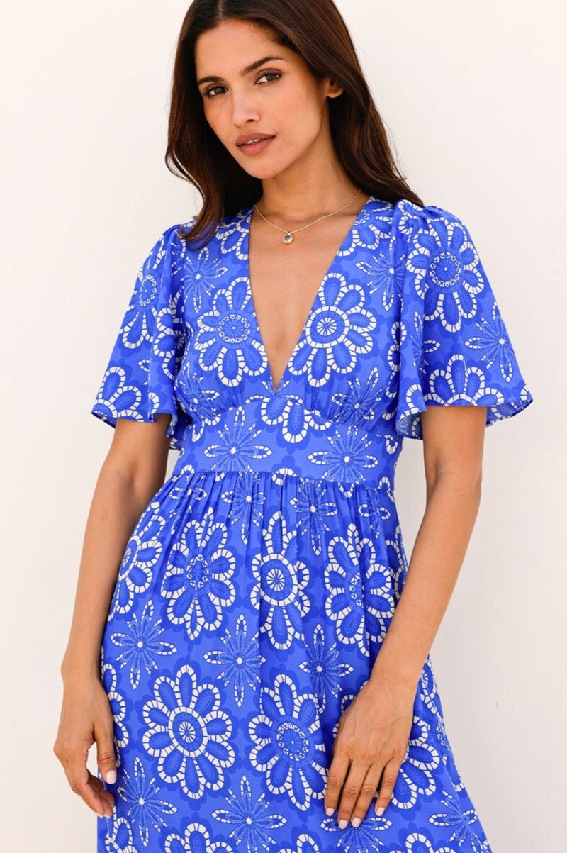 Sylvie EcoVero™ Dress | Lace Floral Cobalt/White