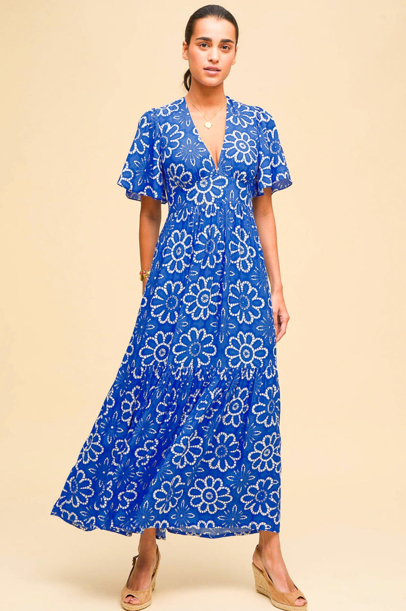 Sylvie EcoVero™ Dress | Lace Floral Cobalt/White