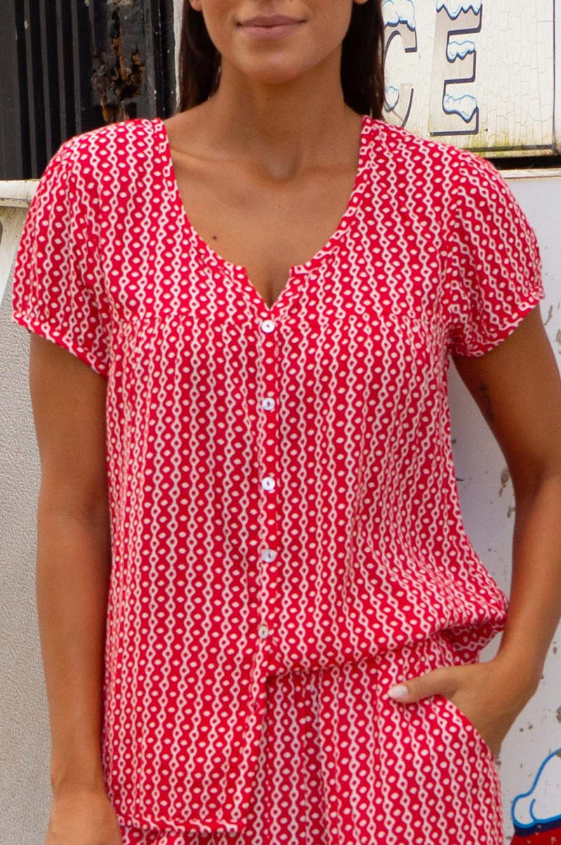 Lisbon Blouse | Santorini Border Red/White