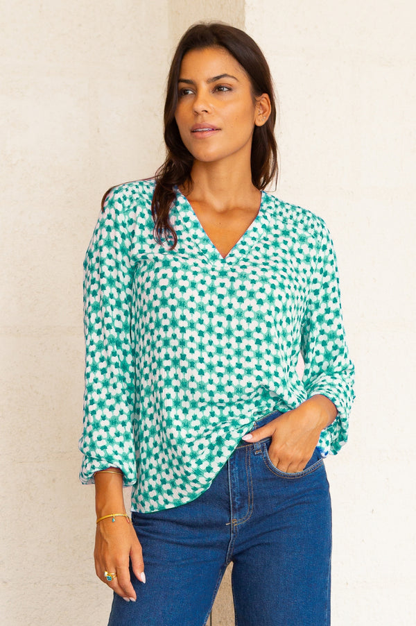 Clea Blouse | Green/White