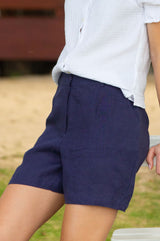 Alexandra Short Linen Shorts | Navy