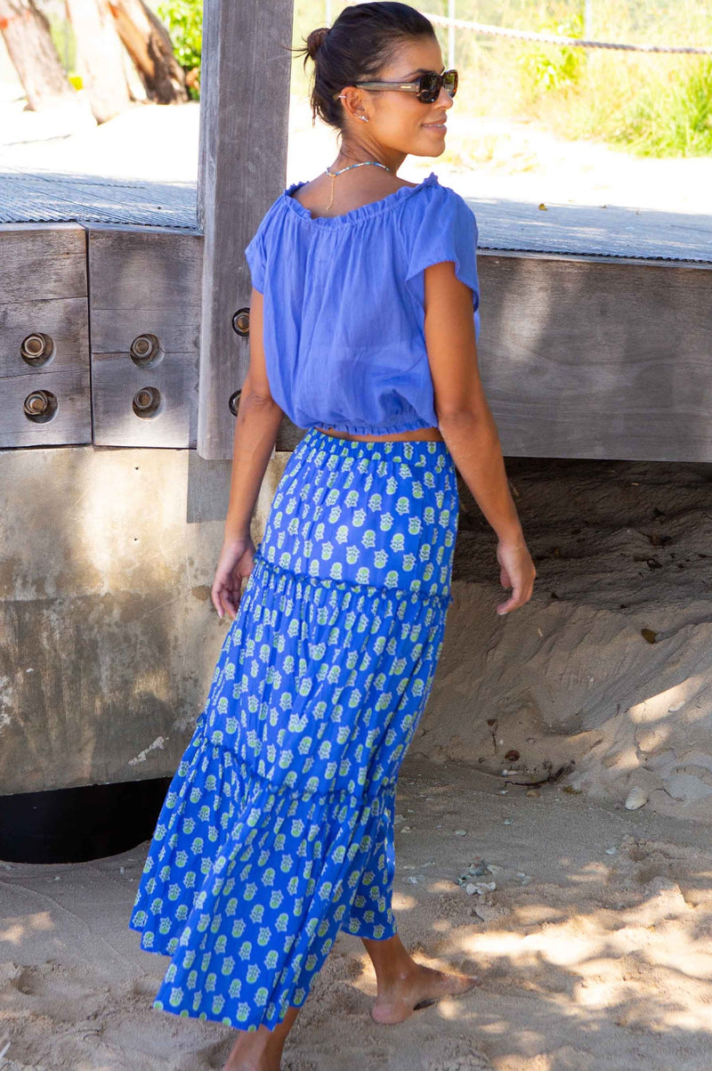 Bea Printed Organic Cotton Skirt | Odisha Blue/Green