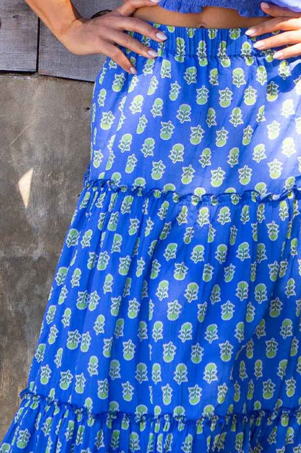 Bea Printed Organic Cotton Skirt | Odisha Blue/Green