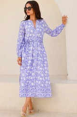 Cara Organic Cotton Block Print Dress | Iris Blue/White