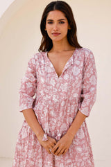 Emma Organic Cotton Dress | Blossom Dusty Pink/White