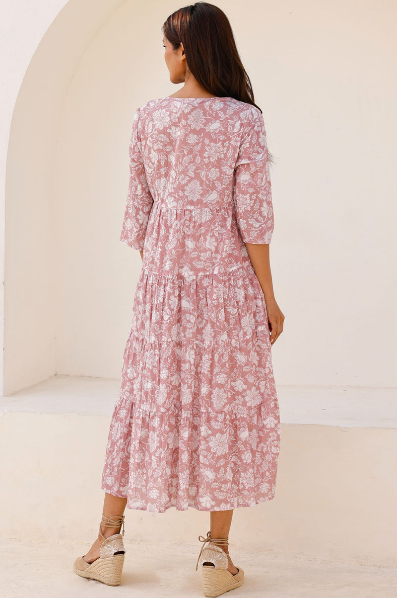 Emma Organic Cotton Dress | Blossom Dusty Pink/White