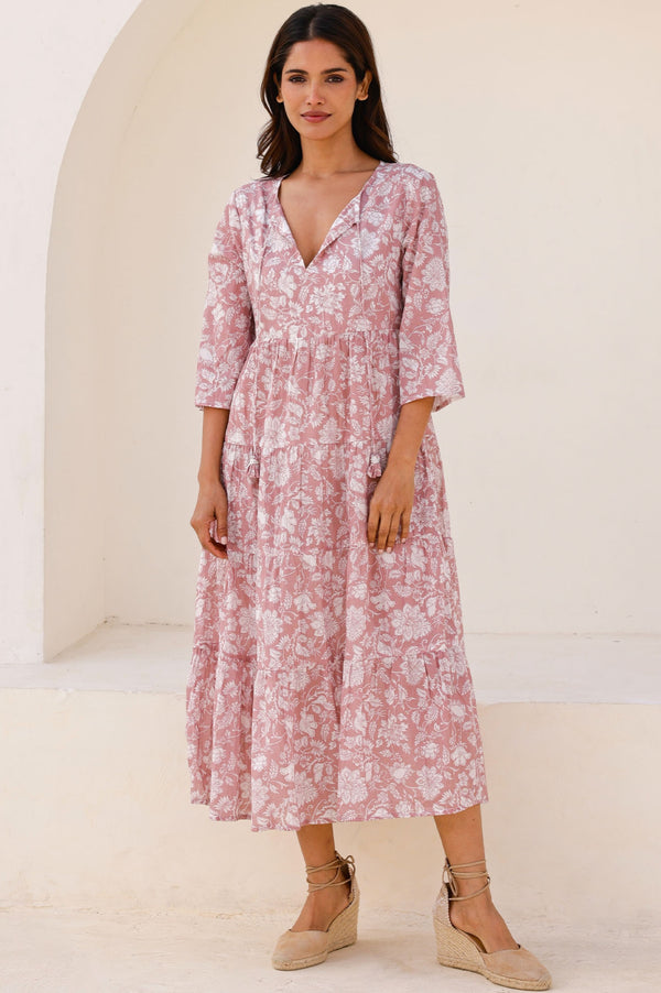 Emma Organic Cotton Dress | Blossom Dusty Pink/White