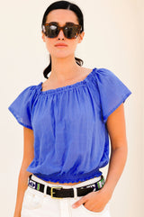 Ilana Frill Organic Cotton Gauze Top | Dazzling Blue