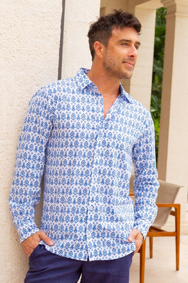 Men's Organic Cotton Shirt | Tear Drop White/Blue