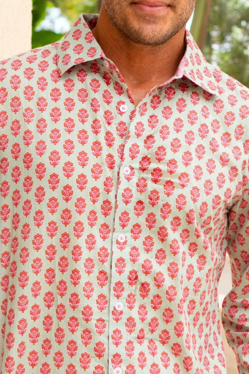 Men's Printed Cotton Shirt | Azalea Khaki/Pink