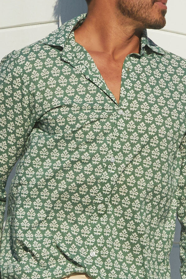 Men's Printed Cotton Shirt | Batik Khaki